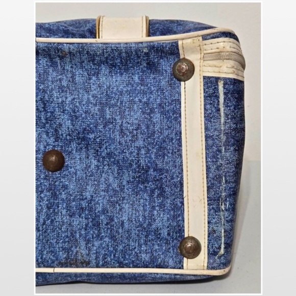 VTG Brunswick Bowling Bag Unisex Blue & White Stripe Handles Metal Rack - Picture 11 of 16